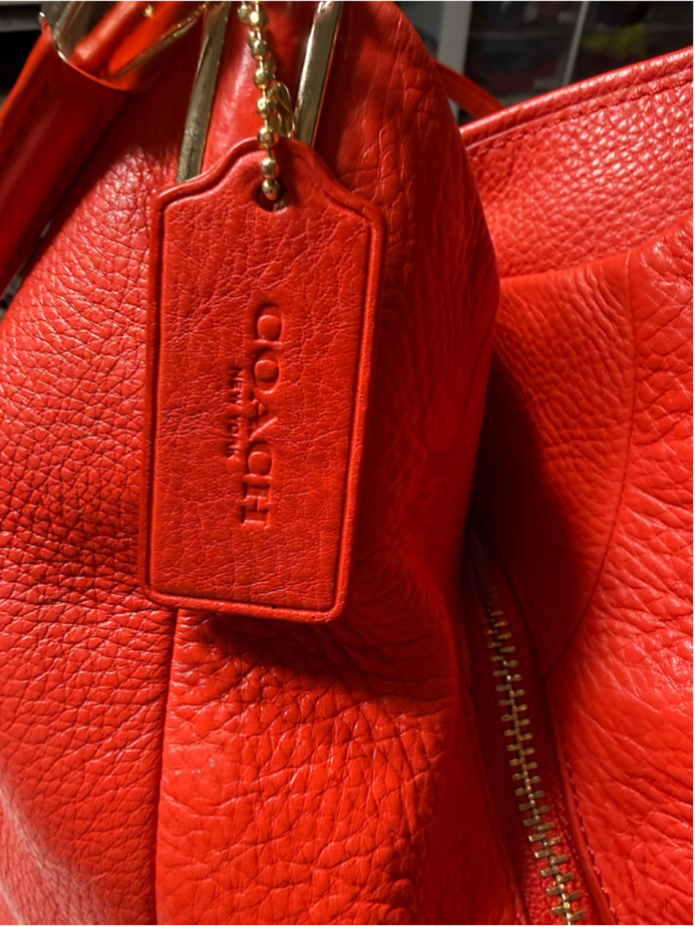 Women's Madison Coach Red Pebbled Leather Hobo - Picture 6 of 9